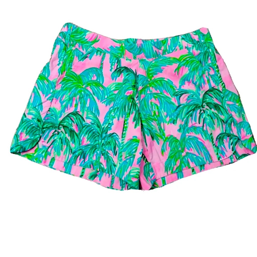 Lilly Pulitzer Ocean View Short Pink Palm Women XS Shorts Flat Front Resort